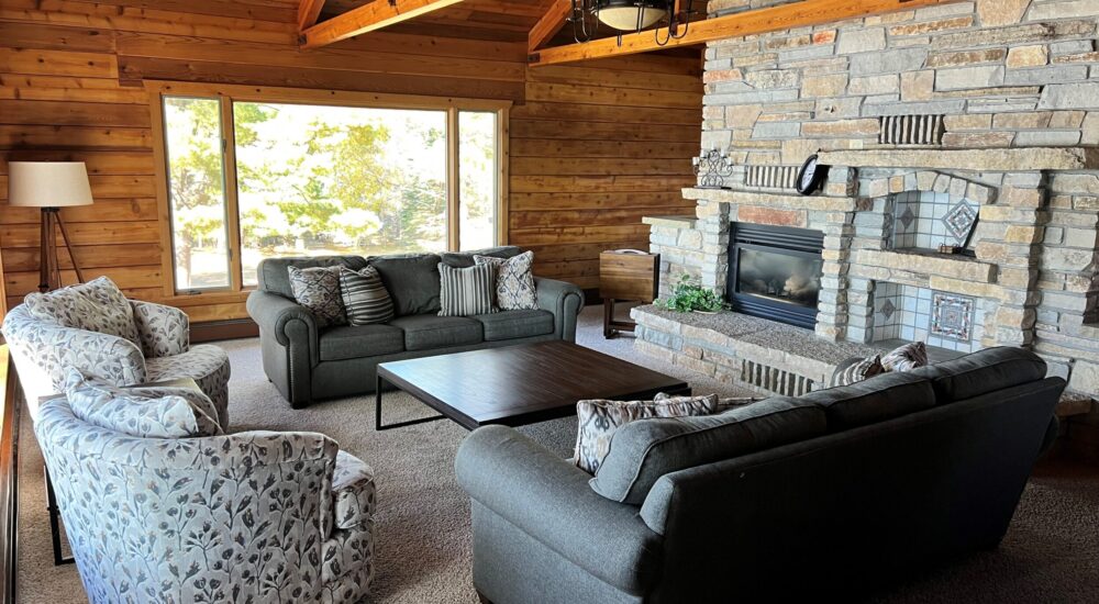 Main floor living room with fireplace